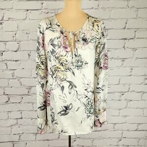 White house Black Market Blouse 100% Silk Womens M Floral Fairycore Flowy
